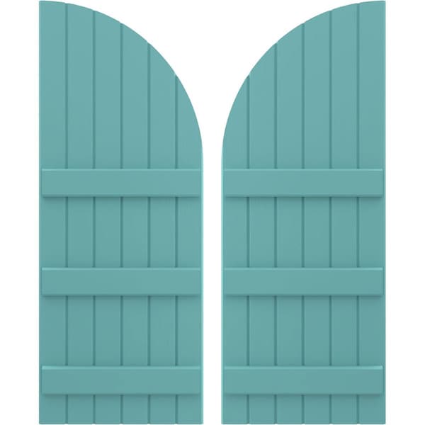 Ekena Millwork Americraft 6-Board (3 Batten) Wood Joined Board-n-Batten Shutters w/ Arch Top, ARW401BQ621X77PTH, PR ARW401BQ621X77PTH - main